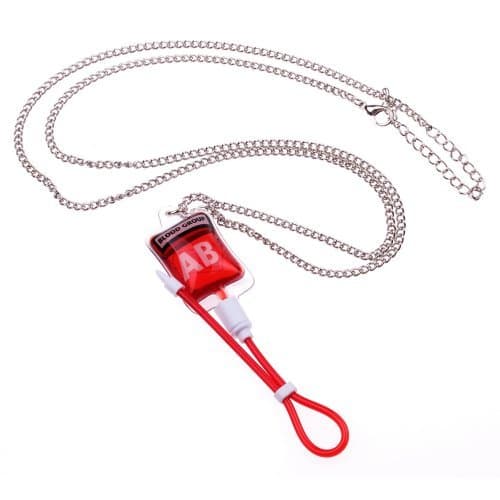 Blood Group AB Necklace - Approx. 70 cm Long Chain - Blood Groups Pendant Medicine Blood Hospital Doctor Nurse Drip Blood Donation, Wood, No gemstone.