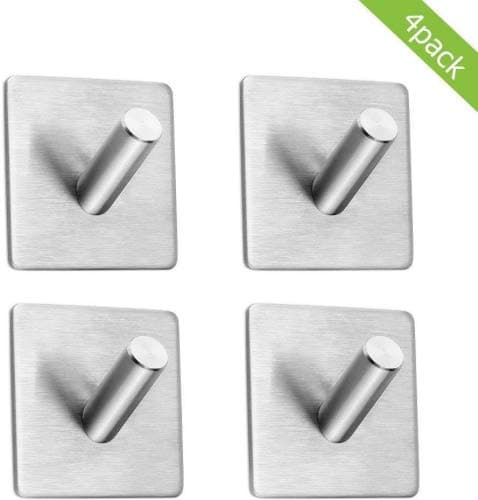 Self Adhesive Hook, Sanmersen 4 Pack Towel Rail Hat Towel Robe Coat Stick-up Stainless Steel Hanger for Kitchen Bathrooms Lavatory Closets