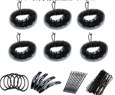 6PCS Black Bun Hair Nets Set Reusable Hair Nets Women Bun Dancer Hair Mesh Bun Cover with Adjustable Drawstring Including 6 Rubber Bands+4 BB Clips+10 Hair Pins +20 Bobby Pins