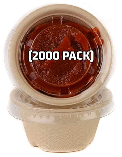 [2000 PACK] 2 Oz Compostable Condiment Souffle Bagasse Cups with Lids - Portion Cup with Lid Sugarcane, Biodegradable Perfect For Sauces, Samples, Condiments, Slime, Jello Shot, Food Storage