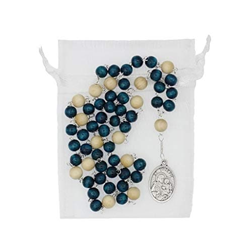 Christian Living St Joseph 15.5-inch Chaplet Rosary with Teal Blue and Crème Wood Beads