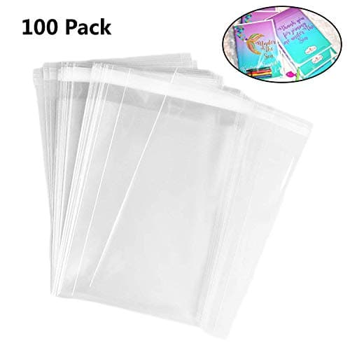 VIPITH 100 Pcs 6x9 Inches Clear Cellophane Bags with Adhesive Closure for Jewelry, Bakery, Dessert