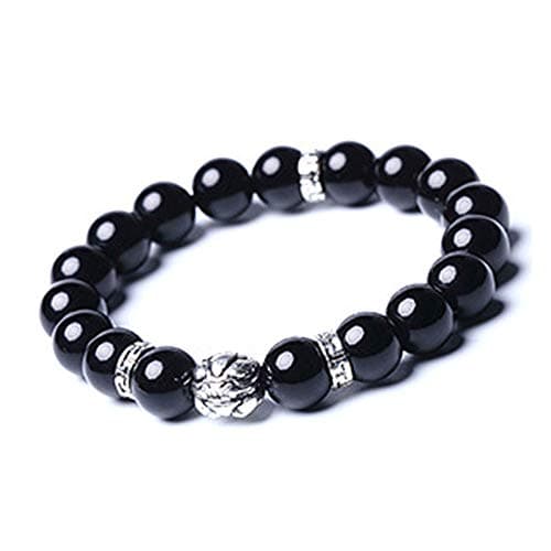 KIOMOYNatural Stone Obsidian Bracelet Feng Shui PiXiu Chain PiYao Fashion Jewelry Men's 12mm or Women's Bracelet 10 mm Bead String