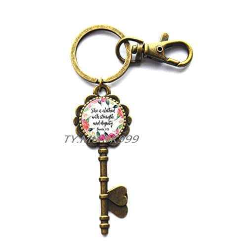 She Laughs Without Fear of Future,Proverbs 31 Woman,She is Clothed in Strength,Bible Verse Key Keychain,Scripture Key Keychain,Christian Key Keychain.Y237 (1)