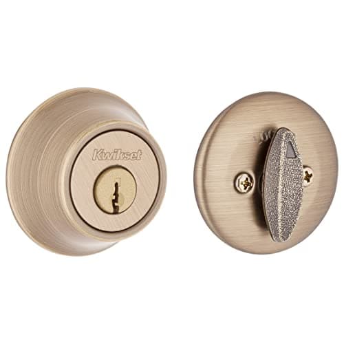 Kwikset 660 Deadbolt Deadbolt Lock, Antique Brass Round Exterior Keyed Front Entry Door, Single Cylinder Dead Bolt, with Microban Protection