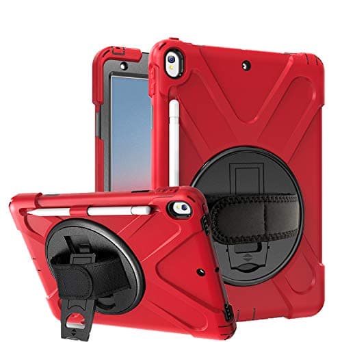 Azzsy iPad Air 3 Case 10.5" 2019/iPad Pro 10.5 Case 2017,[360 Degree Swivel Stand/Hand Strap] Heavy Duty Shockproof Rugged Full Body Protective Case for iPad Air (3rd Generation) 10.5" 2019 (red)