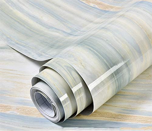 Marble Contact Paper Self Adhesive Removable Thick Peel and Sticker Waterproof Gloss Vinyl Film Wallpaper 3D Effect Countertop Cabinet Shelf Liner Blue Marble Look Furniture Decorate 24" X 157.4"