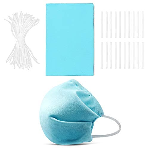 DIY Elastic Fabric Kits Include Cotton Fabrics, Elastic Bands and Nose Bridges for Family Home Creative Activities (Blue)