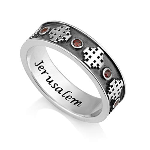 925 Sterling Silver and Ruby Ring, Womens Band, Embossed Jerusalem Cross by Marina Jewellery (6)