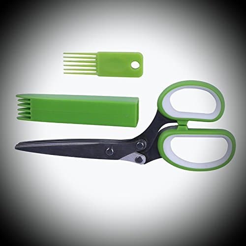 Herb Scissors Stainless Steel Multipurpose Kitchen Shear with 5 Blades, Cover and Cleaning Comb, Bonus Long Tooth Comb Herb Scissors and Cover Safe Storage Looks Great !