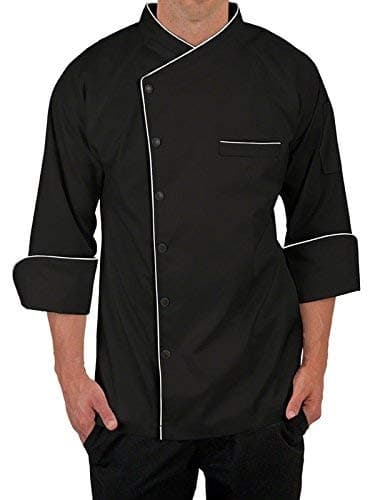 Pragati Trends Chef Coat for Men - White Single Breasted With Black Piping and Buttons, Full Sleeves, Two Piece Back With Slit, Light Weight 65% Cotton 35% Polyester Fabric