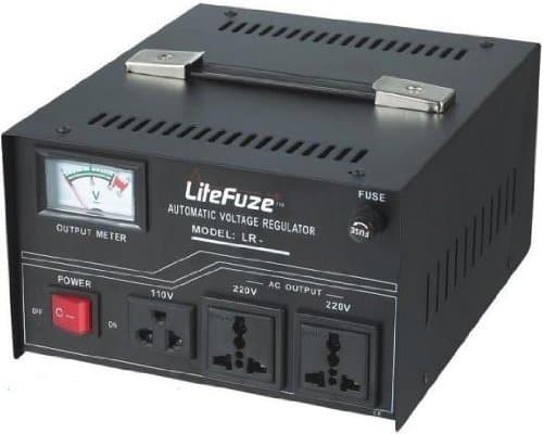 LiteFuzeLR-1500 1500 Watt Heavy Duty Voltage Regulator w/ Voltage Converter Transformer - Step Up/Down 110/120/220/240V - Patented Universal Output Sockets