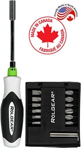 Rolgear 4" SILENT SMOOTH Ratchet S2 Steel Bit Driver/Screwdriver + 12 Bit Pack