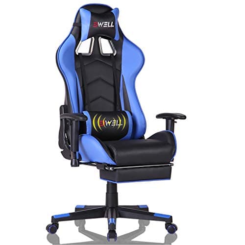 EDWELL Gaming Chair, Computer Chair,Gaming Chair for Adults, Gamer Chair,Gaming Chair with Footrest,High Back Office Chair, Desk Chair with Headrest and Massage Lumbar Support,Blue