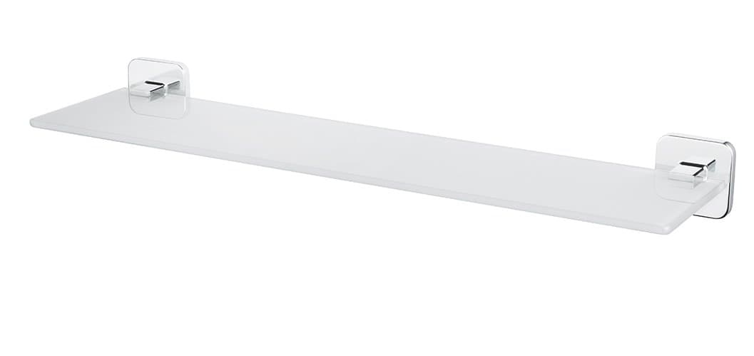 Bisk Forte Range Glass Shelf, Easy-Fit with Included Glue or Screws, Zinc aluminium and Stainless steel, Chrome, 52.5 x 13.3 x 5.5 cm