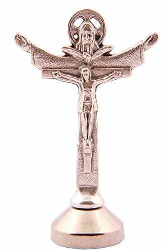Crucifix Mini Standing 5cms High Standing Cross. Depiction of The Holy Trinity. Metal Cross. Holt Trinity Cross. Metal Travellers Charm.Crucifix for a Car Dashboard.