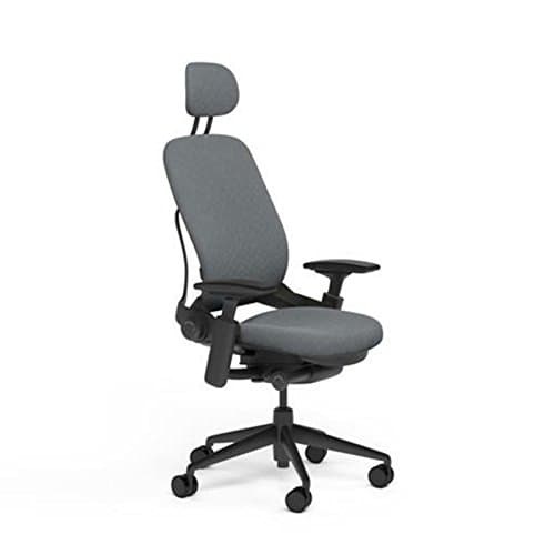 Leap Desk Chair V2 with Headrest in Buzz2 Grey Fabric - 4-Way Highly Adjustable Arms - Black Frame and Base - Soft Dual Wheel Hard Floor Casters