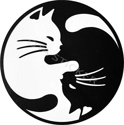 YIN YANG CAT CHINESE KUNG FU TEA KWAN DO Tattoo size 3.5 inch Biker Motorcycle Heavy Goth Emo Rock DIY Logo Sign Sticker x 2 pack for Car Window Bumper Laptop Security Warning Alert Sticker Decals