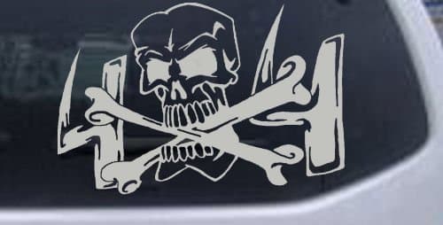 Silver 8in X 5.3in -- Skull and Cross Bones 4X4 Off Road Car Window Wall Laptop Decal Sticker