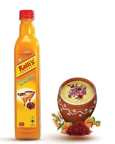 Ralli's Kesar Badam Syrup Sharbat 500ml | Premium Instant Refreshing Drink | Ready to Mix With Water, Milk, Ice Creams, Faloodas, Mock Tails, Desserts & Sweets