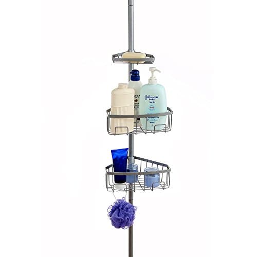1208S 3-Tier Bathroom Constant Tension Corner Shower Caddy for Shampoo, Conditioner, Soap -Pearl