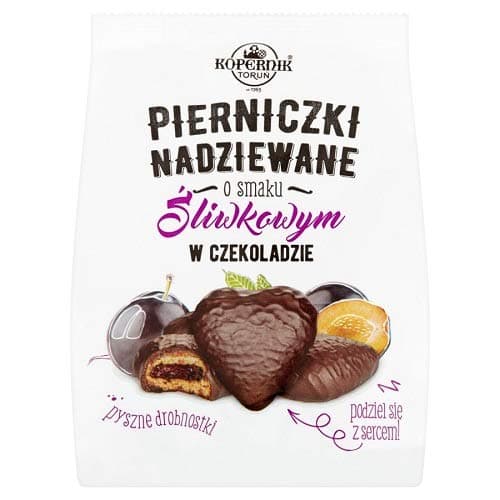 Gingerbread Hearts filled with Plum Marmalade and coated in chocolate 150g Pierniczki Kopernik