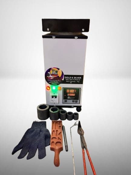 ASHIRWAD Gold & Silver Fast Melting Furnace, 1kg Capacity, 1200°C Max Temperature, 1500W with LED Display, 3 Indicator, Protective Coil System, Includes 5 Crucibles and Tools, Melting time 10 minutes.