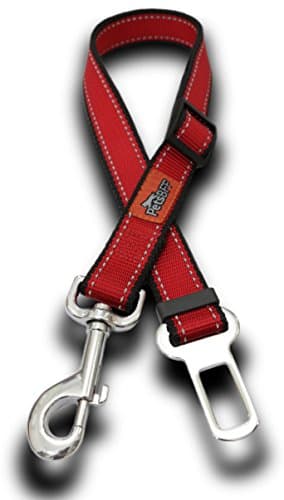 Pet Seatbelt - 22-37in Adjustable Reflective Pet Leash - Long Dog Seat Belt Harness for Car / Vehicle (Red)