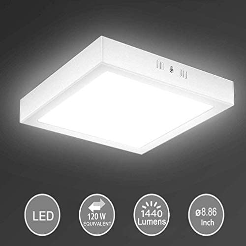 DLLT 18W Square LED Flush Mount Ceiling Panel Light, Surface Mounted Panel Lamp for Kitchen Bathroom Dining Room Living Room Office Hotel 6000K Daylight,AC 110-240V