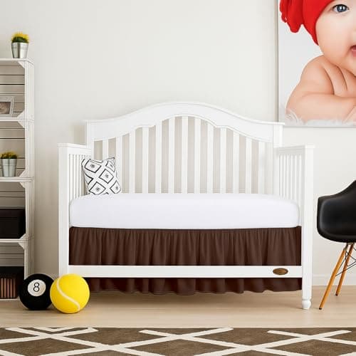 Cottingon Crib Bed Skirt for Nursery, Toddler Bedding Dust Ruffle, Brushed Microfiber Crib Skirt with 14" Drop, Fits Standard Crib and Toddler Beds, Chocolate