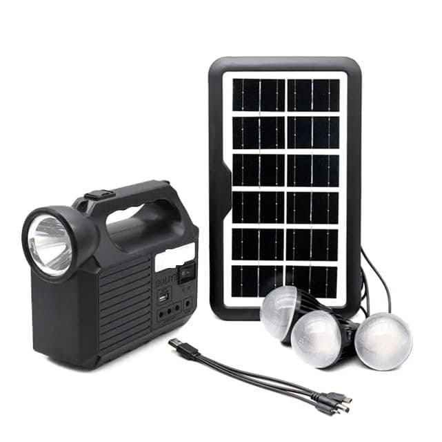 kh Emergency Portable Inverter with 3 Individual 6 Volt LED Hanging Bulbs with 3.75 m Long Wire and AC/DC USB Socket with USB Wire for Mobile Charging with Solar Panel Solar Light