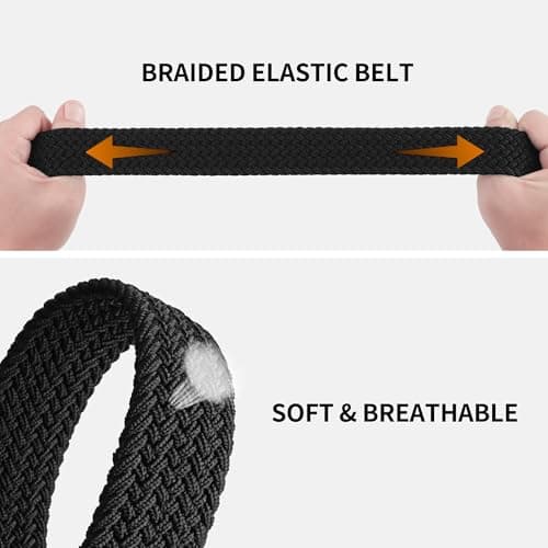 Mile High Life | Braided Stretch Elastic Belts | Pin Oval Solid Black Belt Buckle | PU Loop End Tip Men/Women/Junior Belt