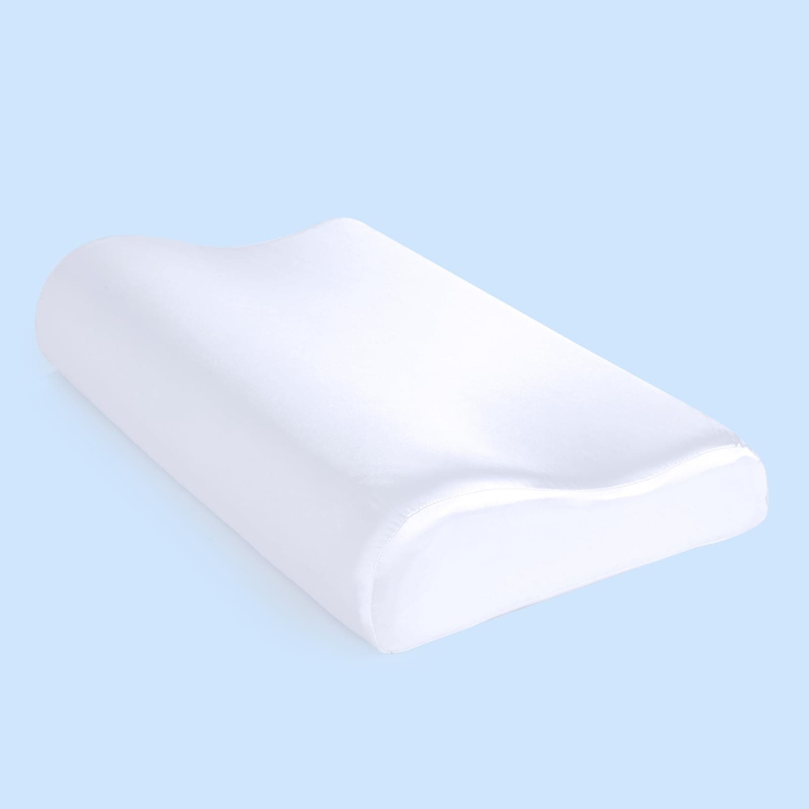 HOMBYS Satin Pillow Case for Contoured Support - Zippered Pillow Cover for Neck - Silky, Smooth and Breathable, 20"x12.5"x4", Pure White