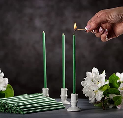 Danilovo Thin Taper Beeswax Candles - Honey-Scented, Decorative Candles Ideal for Birthday Decoration or Church Prayers - Green Drip Free, Tall & Smokeless Pack of 50 pcs, 6.3 x 0.22 inch