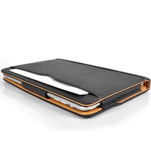 Original MAU (TM) Apple iPad Mini / iPad Mini 2 Black & Tan Leather Wallet Smart Flip Case Cover with Magnetic Sleep Wake Sensor + Free Screen Protector