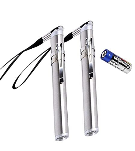 GOODFIND LED Flash Light Torches with Keychain Pen, Stainless Steel Round Moon Shape Torch for Medical Profession Doctors Dentist, Portable Camping Hiking Travelling Emergency Flashlight, Pack of 2