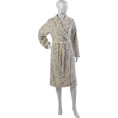 Waite Ltd Ladies Polka Dot Dressing Gown Soft Polyester Coral Fleece Circle Design Bath Robe S-L (Grey or Pink)