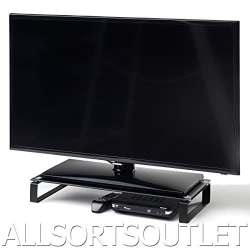 LARGE BLACK GLASS TV TELEVISION COMPUTER MONITOR STAND SHELF RISER PLINTH (FOR PS3/PS4, NINTENDO WII, *SOME* SKY or FREEVIEW BOX, ETC)