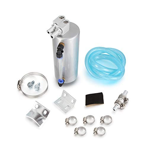 Univarsal Aluminum Racing Engine Oil Catch Tank Can Kit Turbo Reservoir Billet Round 450ML - Silver