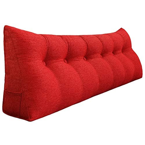 WOWMAX Large Bolster Triangular Positioning Support Reading Backrest Wedge Pillow for Headboard for Day Bed Bunk Bed with Removable Cover 71 Inches Linen Red