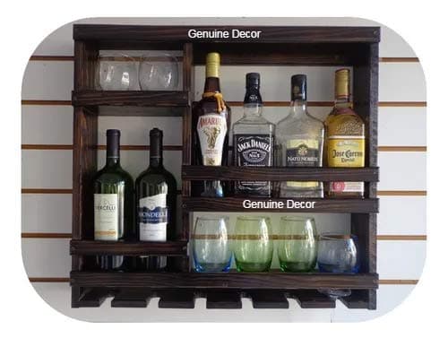 Small Wooden Wall Cellar Cup Holder Bar Cabinet Wine Glass Holder Rack And Glass Holder With Extra Space For Bar (Light Walnut), Hanging Shelves