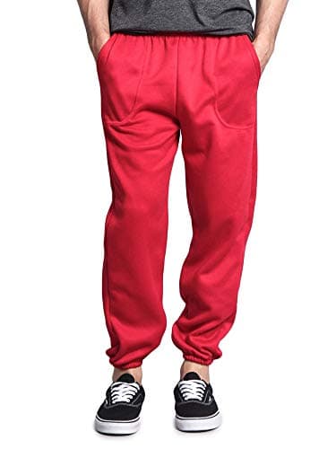 Men's Elastic Cuff Fleece Sweatpants - HILLSP - Red - Large