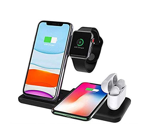 FABUCARE 4 in 1 Charging Stand for Apple Watch Airpods Pro iPhone, Qi Fast Charger Dock with USB Output, Wireless Charging Station Holder 15W Compatible with iPhone, Galaxy S10/S9/S9+/S8 and More
