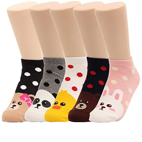 WOWFOOT Animal Zoo Casual Cute Fun Cotton Print Ankle Socks Design (Mini Animal-5 pairs)