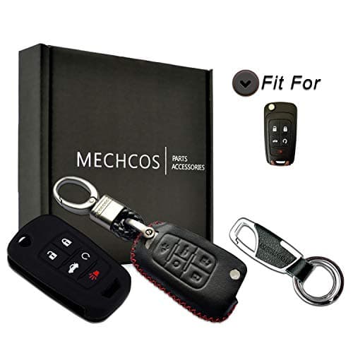 MECHCOS Compatible with fit for Chevrolet Camaro Cruze Equinox Impala Malibu SS Sonic Buick Encore Lacrosse Regal Verano GMC Terrain Black Leather Remote Key Chain Holder Cover Case Fob