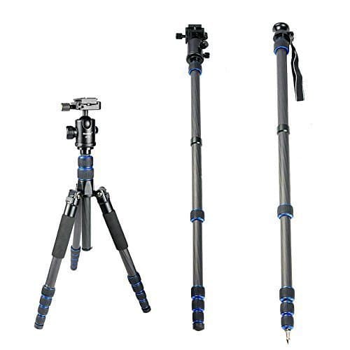Emart Portable Carbon Fiber Tripod Monopod Alpenstock Kit & Ball Head Compact Travel for Cameras and Video Camera, Load Capacity 22lbs/10kg