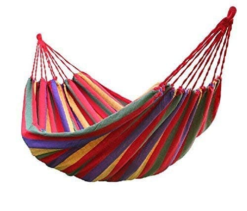 plenzo Expandable Cotton Striped Hammock Jula, Hanging Bed Camping, Outdoor, Balcony, Beach Swing Bed with Strong Rope, Travelling