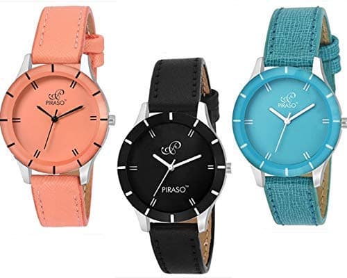 PIRASOSpecial Super Quality Analog Watches Combo Look Like Pretty for Girls and Women's Pack of 3 605-BLK ORG Sky