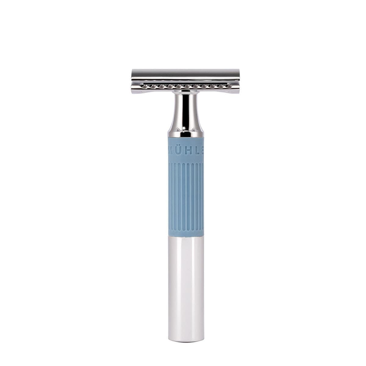 MÜHLE Neo Safety Razor - Safety Razor for Beginner-Friendly Wet Shaving - Metal with Rubber Grip Handle - Glacier Blue