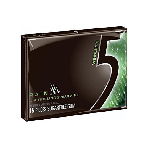 Rain Spearmint 5 Gum Sugarfree Chewing Gum Pieces Per Package, 15 Count
